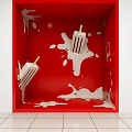Red Cube Room With Melting Ice Cream Pops And White Splashes Photo Spot