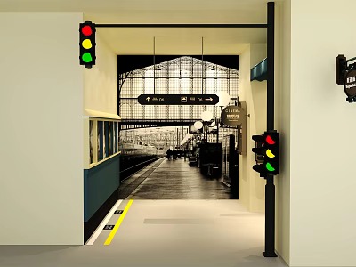 Gare de l'Est Metro Station Platform With Traffic Lights And Black White Design 3d model