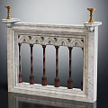 Marble Balustrade with Arched Design and Golden Candlesticks on Sides