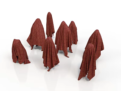 Multiple Stylish Red Cloaks With Textured Fabric For Fashion Collection 3d model