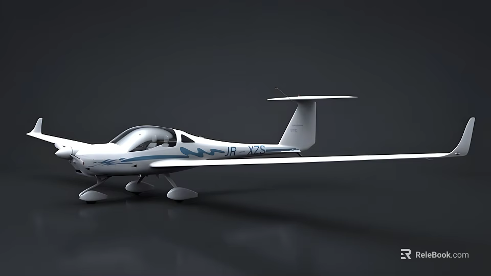 IP-V2 Fighter Jet with White Body Blue Patterns and Long Wings on Gray Background 3d model 