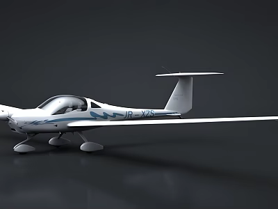 IP-V2 Fighter Jet with White Body Blue Patterns and Long Wings on Gray Background 3d model