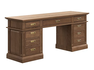 Elegant Traditional Wooden Dining Table With Multiple Drawers And Metal Handles 3d model
