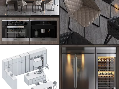Modern Kitchen Cabinets With Built-in Appliances 3D Model Design And Wine Rack 3d model