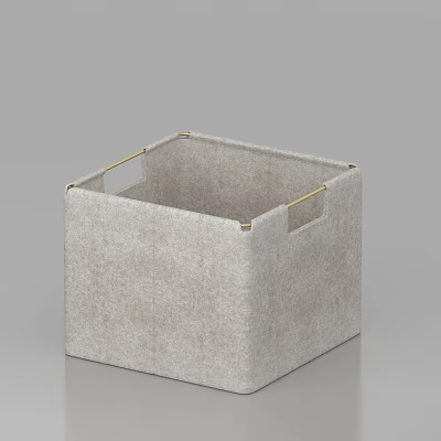 Gray Fabric Storage Basket With Metal Handles For Home Organizing Solutions 3d model