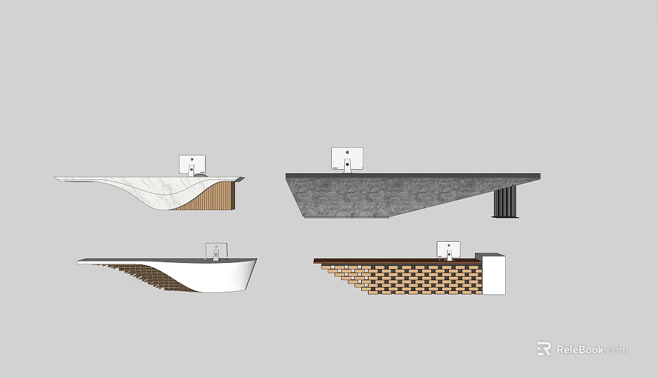 Modern Reception Desk Designs With Various Styles Textured Countertops And Support Structures 3d model
