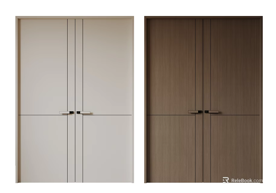 Modern Double Doors With Light And Dark Wooden Texture Design 3d model