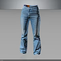Stylish Light Blue Denim Jeans with Straight Leg Fit Button Closure and Distressed Details