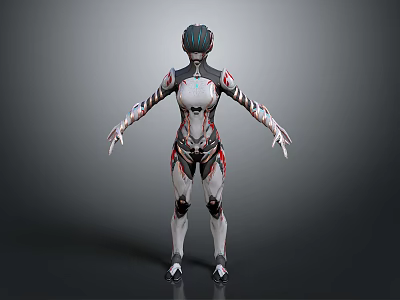 Futuristic Biomechanical Character With Sleek Armor White Body And Red Accents 3d model