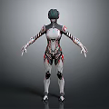 Futuristic Biomechanical Character With Sleek Armor White Body And Red Accents