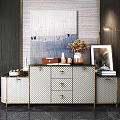 Elegant Modern Entryway Interior With Entryway Cabinet Side Cabinet And Decorative Vase Artwork Table Lamp