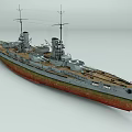 Vintage Battleship with Gray Upper Hull Red Lower Section Two Funnels Masts and Deck Equipment