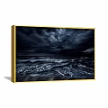 Stunning Landscape Painting Of Dark Cloudy Sky Over Turbulent Ocean Waves On Sandy Beach