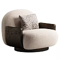 Modern Beige Single Sofa With Soft Fabric Dark Armrests And Geometric Pattern Pillow