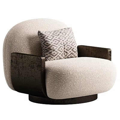 Modern Beige Single Sofa With Soft Fabric Dark Armrests And Geometric Pattern Pillow 3d model