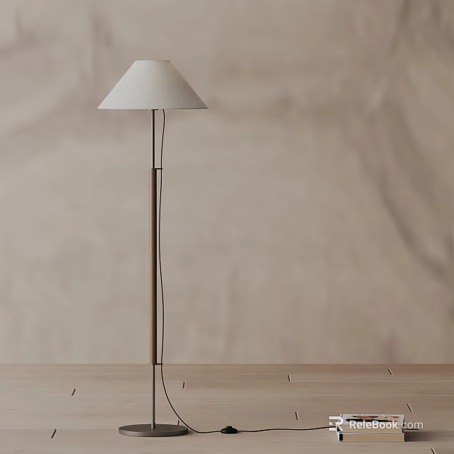 Modern Minimalist Floor Lamp With White Fabric Shade And Wooden Stand For Living Room Decor 3d model 