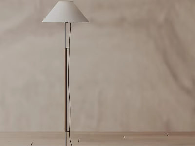 Modern Minimalist Floor Lamp With White Fabric Shade And Wooden Stand For Living Room Decor 3d model