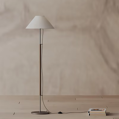 Modern Minimalist Floor Lamp With White Fabric Shade And Wooden Stand For Living Room Decor 3d model