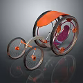 Unique Three Wheeled Bicycle Design With Orange Canopy Purple Seat And Large Small Wheels