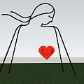 Artistic Red Heart Shaped Swing With Female Silhouette Frame On Green Grass Under Blue Sky