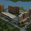 Aerial Planning of High Rise Buildings Commercial Complex Roads Greenery and Water Area