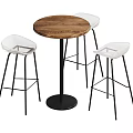 Contemporary Round Wooden Table and Chair Set with White Bar Stools Black Metal Legs