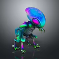 Vibrant 3D Alien Creature Model With Large Head Multiple Limbs Pink Eyes Sci Fi Design