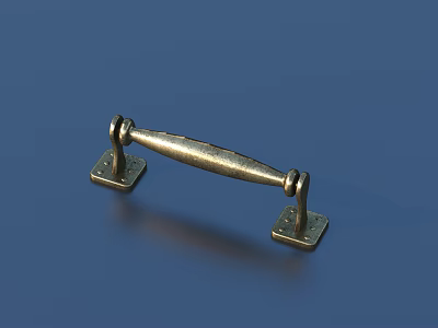 Brass Drawer Handle Long Bar With Square Bases Textured Surface On Blue Background 3d model
