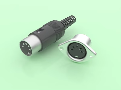 Black And Silver Electrical Connectors With Helical Cable And Metal Pins 3d model