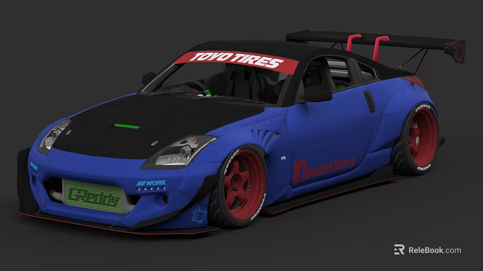 Blue Race Car With Toyo Tires Banner G Racing Logo And Boosted Dreams Graphics 3d model 