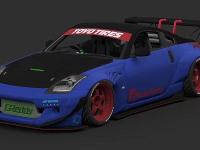 Blue Race Car With Toyo Tires Banner G Racing Logo And Boosted Dreams Graphics 3d model