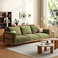 Green Three-seater Casual Sofa Set With Round Coffee Tables In Modern Living Room