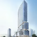 Modern Skyscraper With Curved Glass Facade Among Urban High Rise Buildings