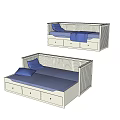 Double Bed with White Frame Blue Mattress Guardrails and Underbed Storage Drawers