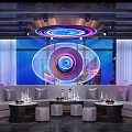 Modern Futuristic KTV Private Room With Circular Decorative Lighting And Comfortable Sofa Seating