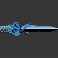 Ornate Blue Fantasy Sword With Decorative Hilt And Glowing Blade Design