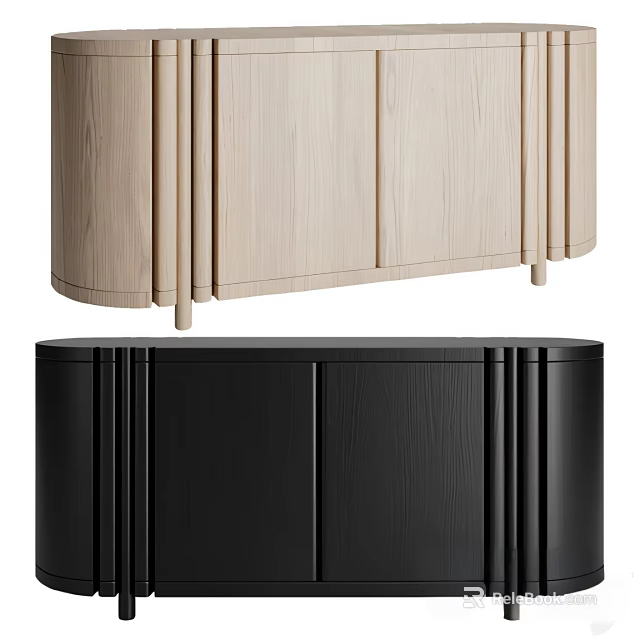 Modern Light Wood And Black Sideboard With Sleek Design Curved Edges And Storage Doors 3d model 