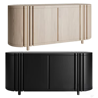 Modern Light Wood And Black Sideboard With Sleek Design Curved Edges And Storage Doors 3d model