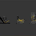 Various Gym Fitness Equipment With Treadmill Bench Dumbbell Racks And Yellow Black Design