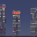 Future Architecture Skyscrapers With Neon Accents And Complex Structural Design
