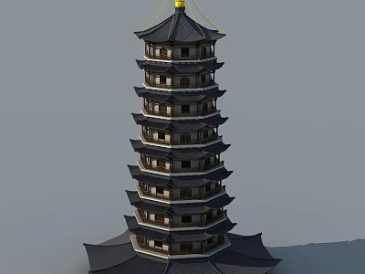 Traditional Chinese Ancient Tower With Multiple Stories Curved Eaves Golden Top And Ornate Windows 3d model