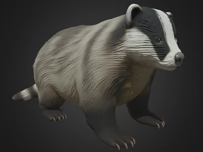 Realistic Badger With Black White Facial Stripes Thick Gray Fur And Stocky Build 3d model