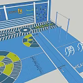 Residential Landscape Fitness Space With Blue Floor Geometric Patterns And Lines