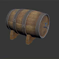 Traditional Wooden Barrel With Metal Hoops Stand And Tap For Wine Storage