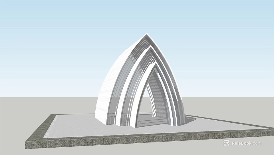 Modern Pergola With Arched Structure And White Frame On Stone Base Platform 3d model 