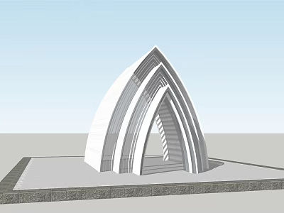 Modern Pergola With Arched Structure And White Frame On Stone Base Platform 3d model