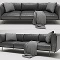 Black Leather Sofa Modern Three-Seat Sofa 3d model