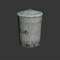 Metal Trash Can With Lid And Textured Surface Worn Appearance For Household Use