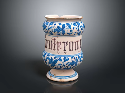 Ceramic Sculpture Vessel Featuring Carved Floral Patterns And Blue White Design 3d model