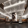 Spacious Modern Exhibition Hall Interior With Large Display Screen And Athlete Figure Decorations